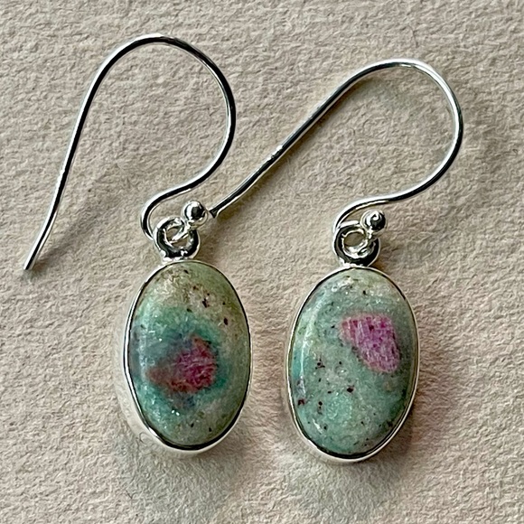 Natural Ruby in Fuchsite Sterling Silver Earrings - Picture 6 of 8